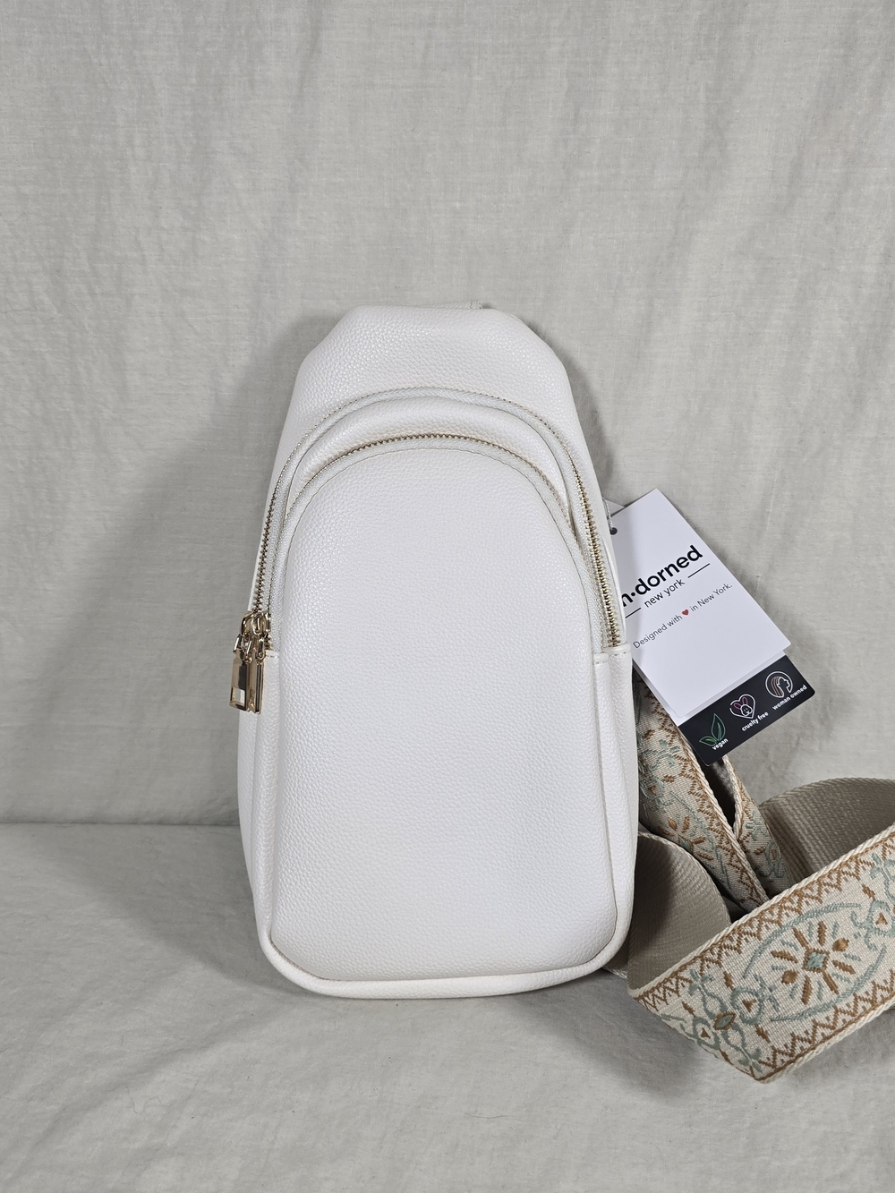 NWT Ah-Dorned White Sling Crossbody Bag Boho Strap